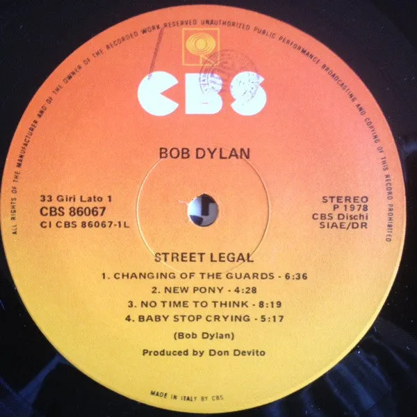Bob Dylan Street-Legal vinile LP pressaggio Italia 1978
