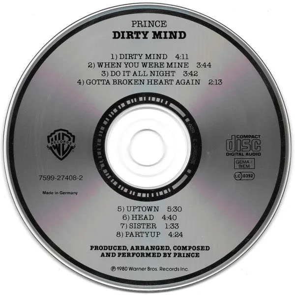 Prince Dirty Mind CD album ristampa Germania funk soul
