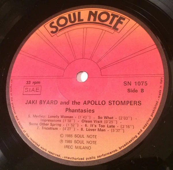 Jaki Byard Apollo Stompers Phantasies vinile LP big band