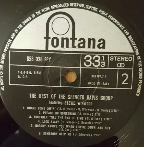 Spencer Davis Group Best Of Stevie Winwood LP usato G