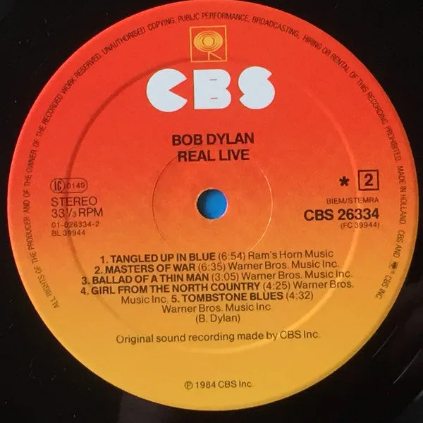 Bob Dylan Real Live LP album 1984 Olanda