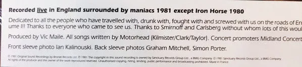 Motörhead No Sleep ‘til Hammersmith LP ristampa live