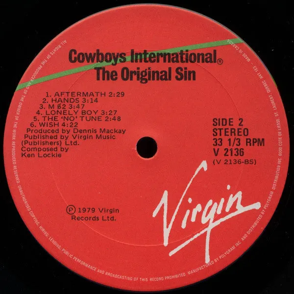 Cowboys International The Original Sin LP vinile new wave