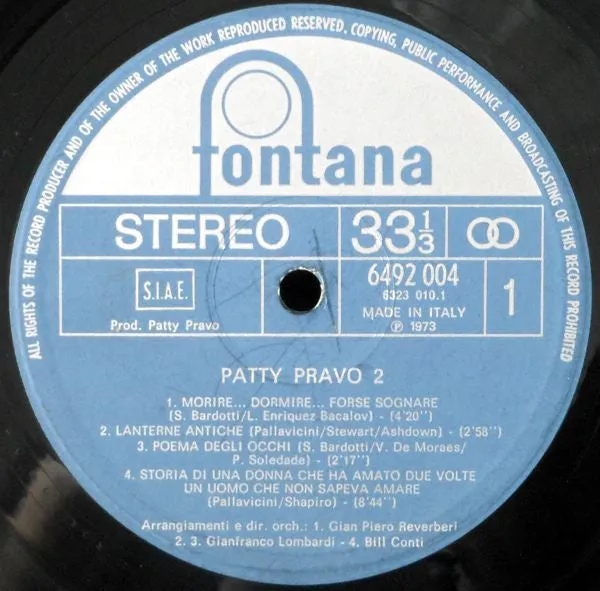 Patty Pravo Patty Pravo 2 Poema Degli Occhi vinile LP