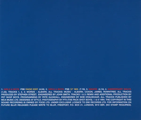 Blur Girls & Boys singolo CD remix Pet Shop Boys VG+