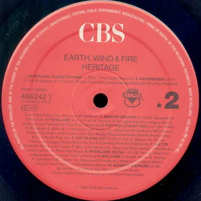 Earth Wind Fire Heritage vinile LP disco 1990