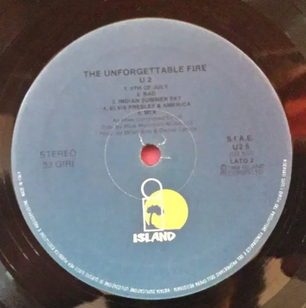 U2 The Unforgettable Fire LP VG+ stampa Italia