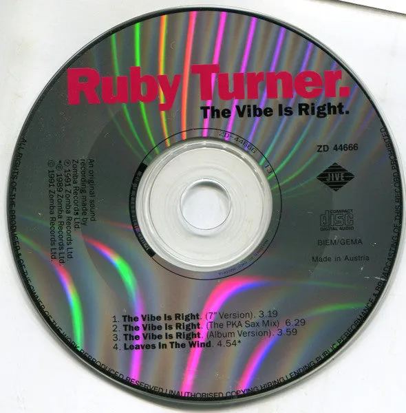 Ruby Turner The Vibe Is Right CD maxi usato NM