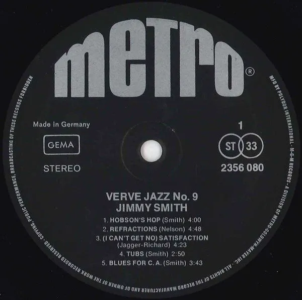 Jimmy Smith Verve Jazz No. 9 vinile LP compilation near mint