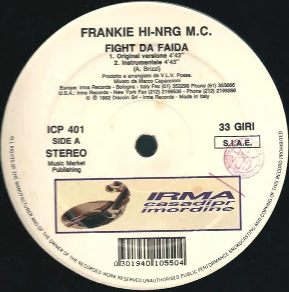 Frankie Hi-NRG Fight Da Faida 12" vinile hip hop 1992