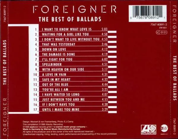Foreigner The Best of Ballads CD compilation 1998 pop rock