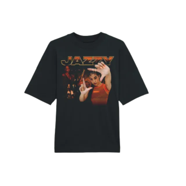 Jazzy t-shirt nera oversize stampa frontale