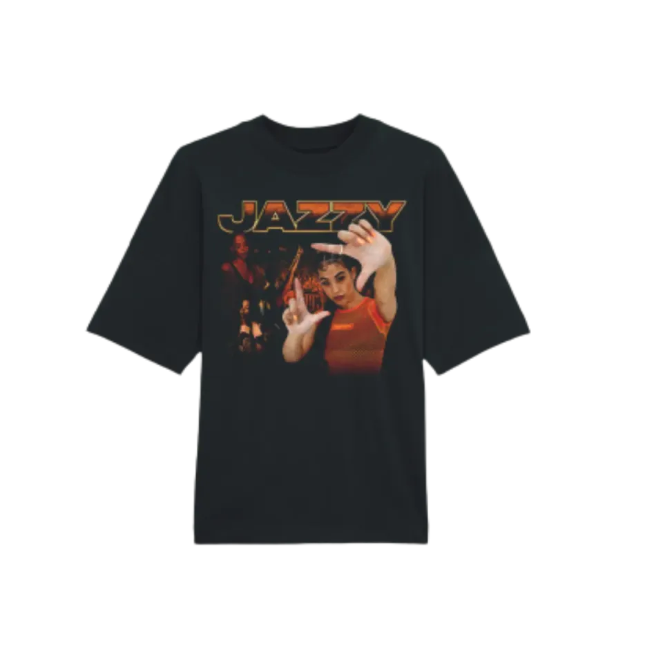 Jazzy t-shirt nera oversize stampa frontale
