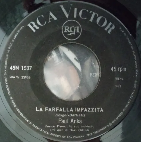 Paul Anka La Farfalla Impazzita 45 giri 7" mono pop 1968