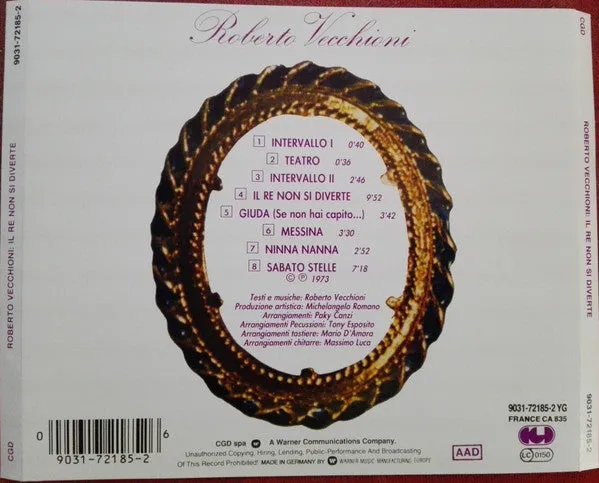 Roberto Vecchioni Il Re Non Si Diverte CD Album