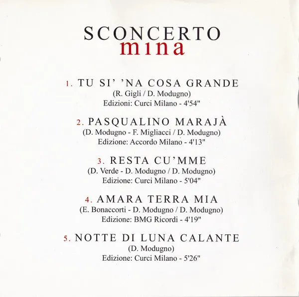 Mina Sconcerto CD album 2001 usato VG+