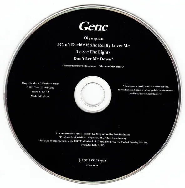 Gene Olympian CD Singolo 4 Brani Cost 5CD 1995