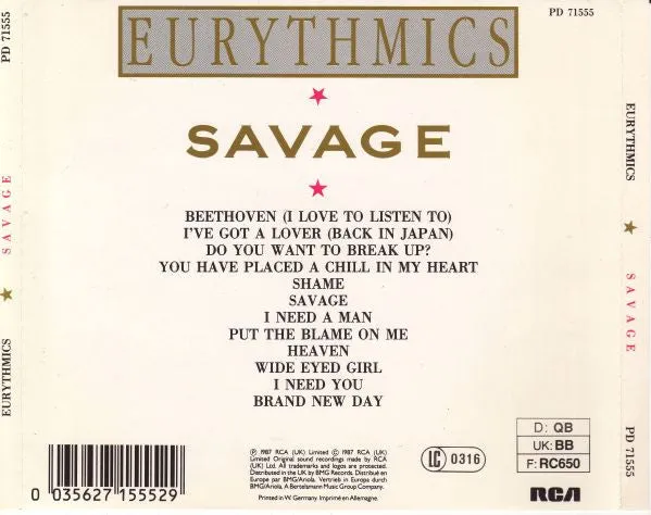 Eurythmics Savage CD album synth-pop 1987