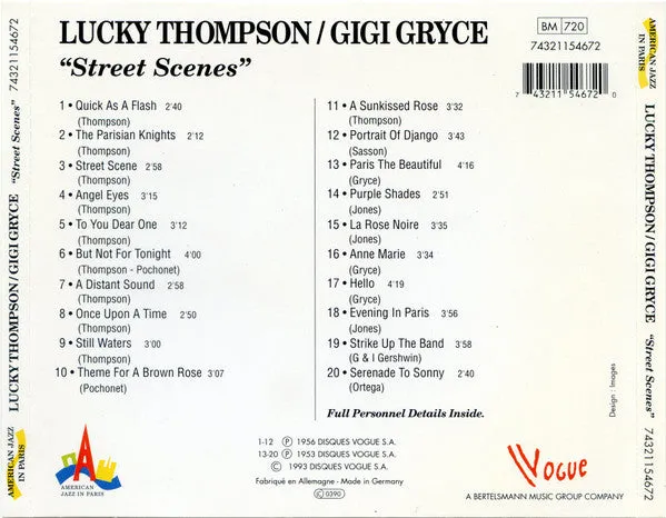 Lucky Thompson Gigi Gryce Street Scenes CD jazz usato NM