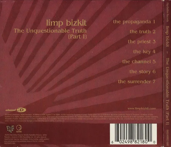 Limp Bizkit Unquestionable Truth Part 1 CD digipak