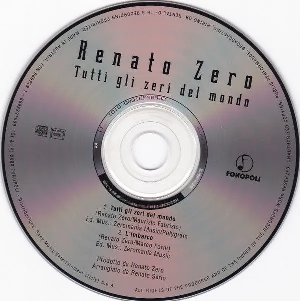 Renato Zero Tutti Gli Zeri Mondo CD singolo con Mina