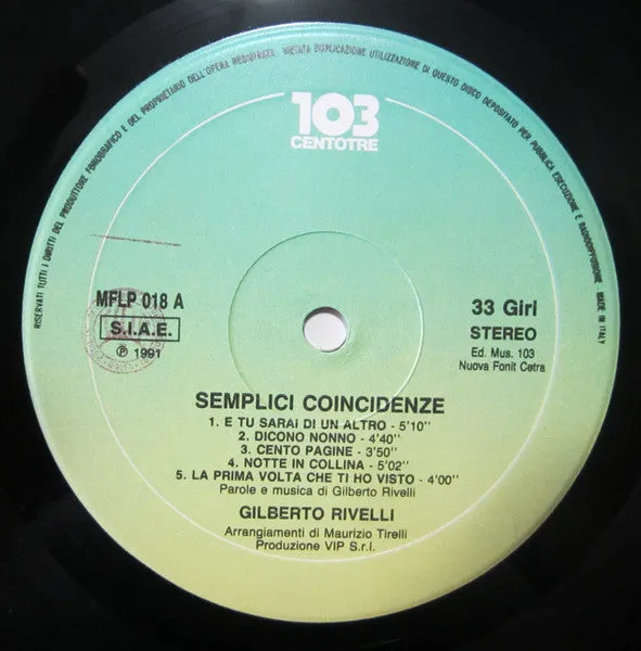 Gilberto Rivelli Semplici Coincidenze LP 1991 testi