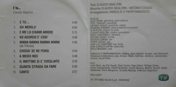 Claudio Baglioni E Tu CD album ristampa 2002