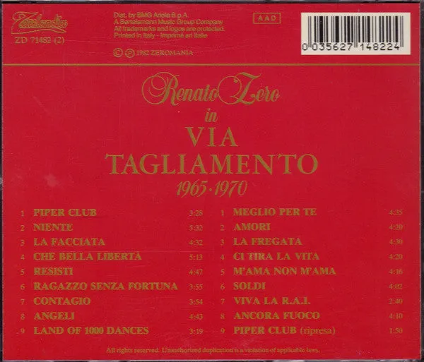 Renato Zero Via Tagliamento doppio CD 1991 VG+