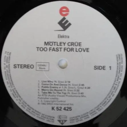 Mötley Crüe Too Fast For Love LP vinile ristampa 1989 glam
