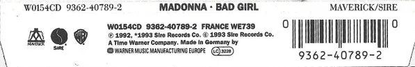 Madonna Bad Girl CD singolo house disco