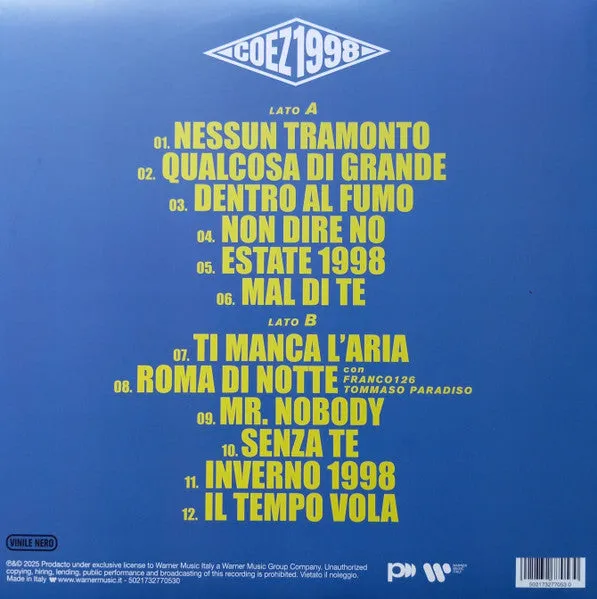 Coez 1998 vinile LP nuovo pop rap