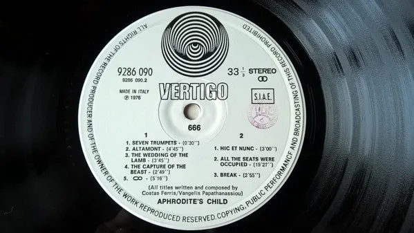 Aphrodite's Child 666 doppio vinile 2xLP gatefold