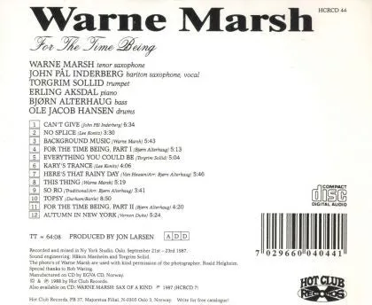 Warne Marsh For The Time Being CD album jazz