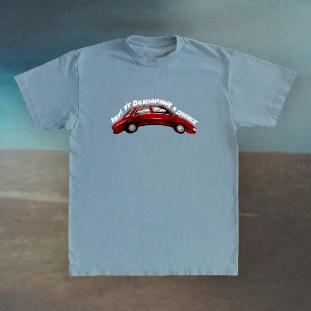 Drive To Goldenhammer Red Car t-shirt azzurra stampa auto