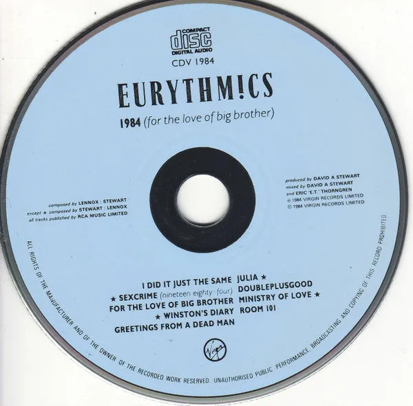 Eurythmics 1984 For The Love Of Big Brother CD usato
