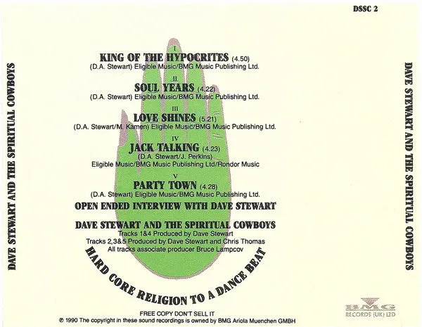 Dave Stewart Spiritual Cowboys CD promo sampler 1990