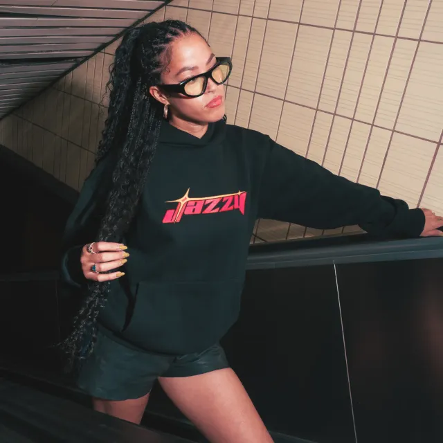 Polydor Records Jazzy Felpa con cappuccio nera logo rosa