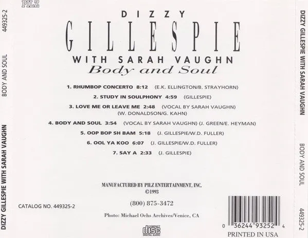 Dizzy Gillespie Body And Soul CD Very Good Plus