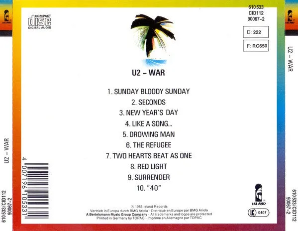 U2 War CD album ristampa pop rock NM