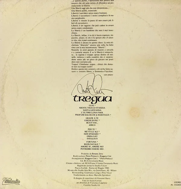 Renato Zero Tregua 2LP album con poster 1980