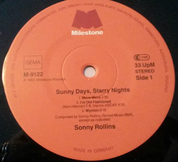 Sonny Rollins Sunny Days Starry Nights vinile LP NM