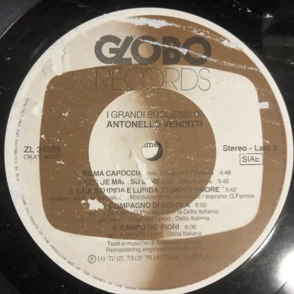 Antonello Venditti I Grandi Successi LP compilation VG+