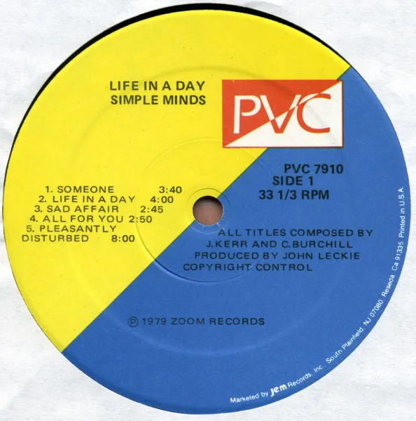 Simple Minds Life In A Day vinile LP ristampa USA VG