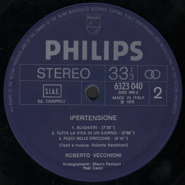 Roberto Vecchioni Ipertensione LP vinile usato 1975