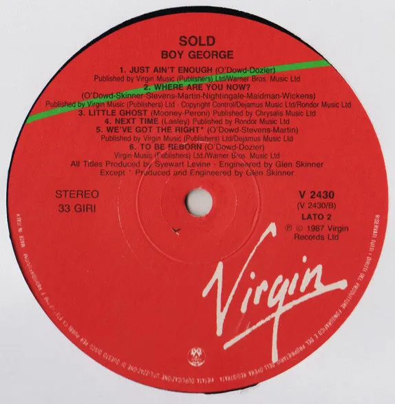 Boy George Sold LP vinile synth-pop italiano