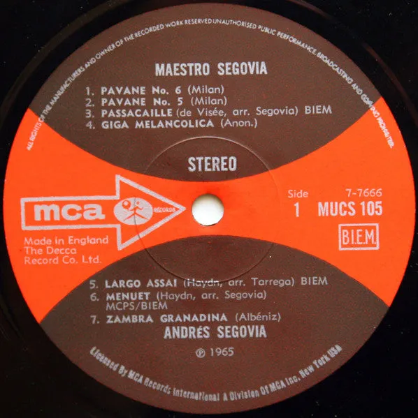 Andrés Segovia Maestro Segovia vinile LP chitarra classica