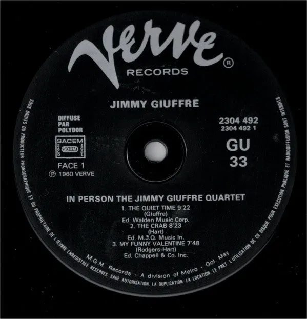 Jimmy Giuffre Quartet In Person LP cool jazz NM