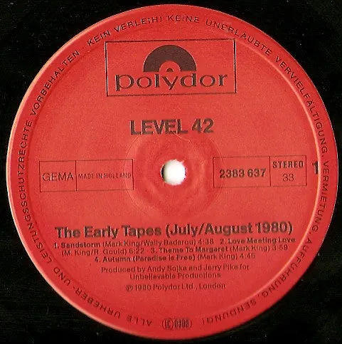 Level 42 Early Tapes July Aug 1980 LP vinile funk