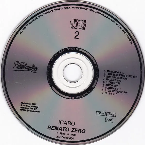 Renato Zero Icaro 2xCD live pop rock