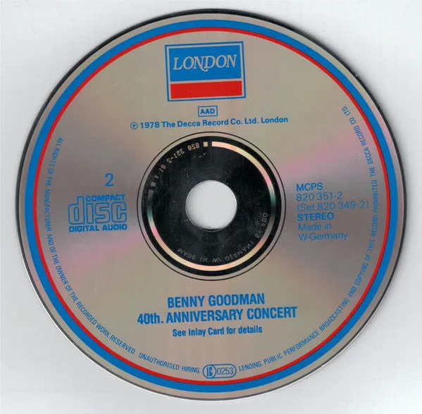 Benny Goodman Carnegie Hall 40th Doppio CD NM big band